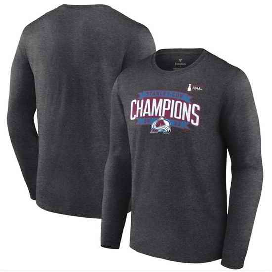 Men Colorado Avalanche Heathered Charcoal 2022 Stanley Cup Champions Long Sleeve T Shirt